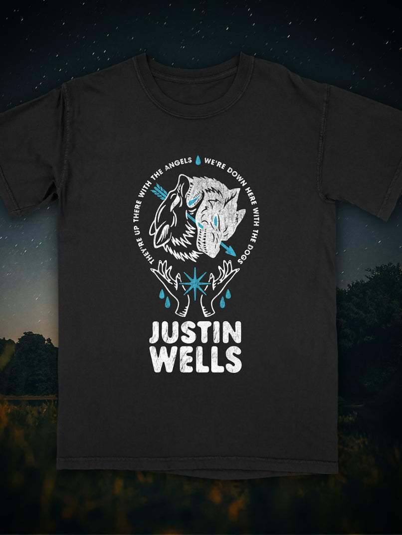 Justin Wells Up There with the Angels Tee (Black and Teal)